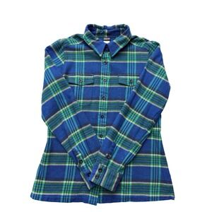 Patagonia Women's Size 4 Blue Green Organic Cotton Flannel Button-Up Shirt